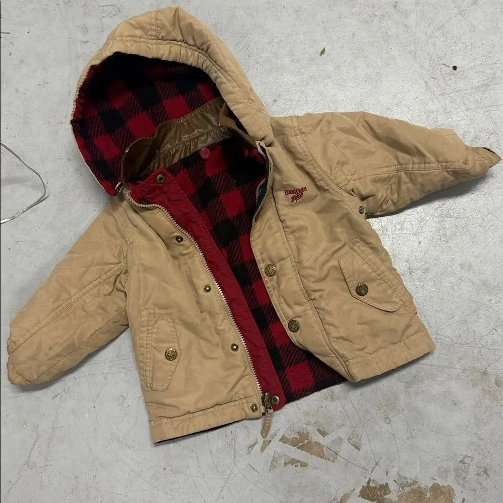Red and Black Plaid Hooded Jacket REVERSIBLE - Tan Jacket or Soft Flannel